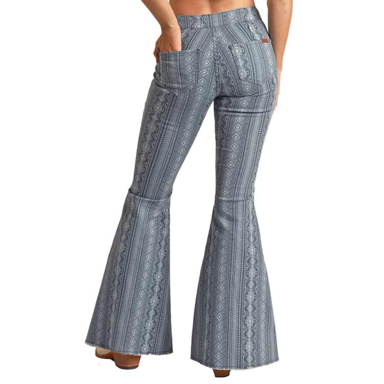 Rock & Roll Denim Women's High Rise Extra Stretch Aztec Print Bell Bottom Jeans