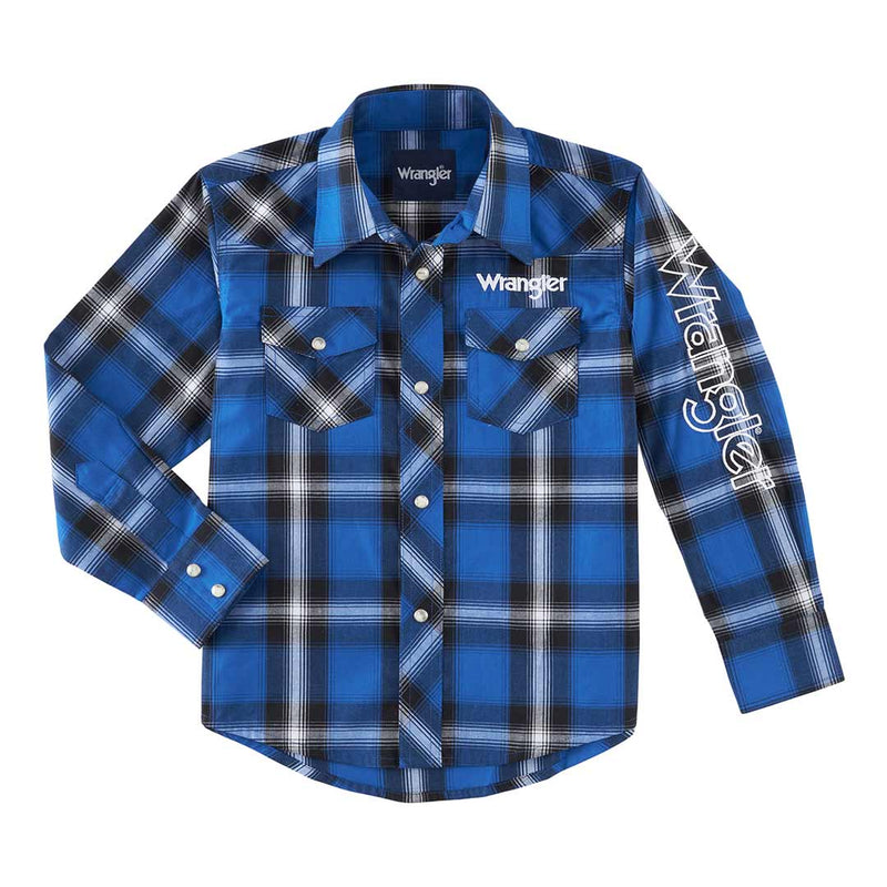 Wrangler Boys' Logo Plaid Snap Shirt