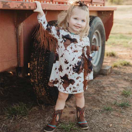 Shea Baby Toddler Girls' Cow Print Fringe Dress