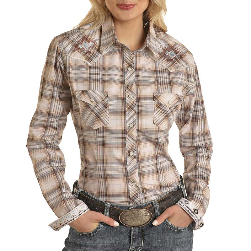 Rough Stock Women's Plaid Print Snap Shirt