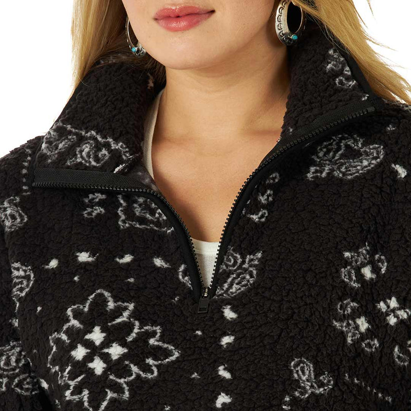 Wrangler Women's Retro Bandana Quarter Zip Sherpa Pullover