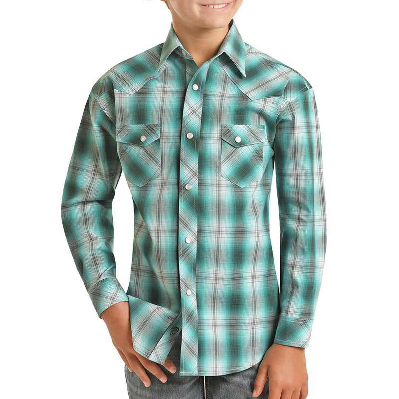 Rock & Roll Cowboy Boys' Plaid Print Snap Shirt