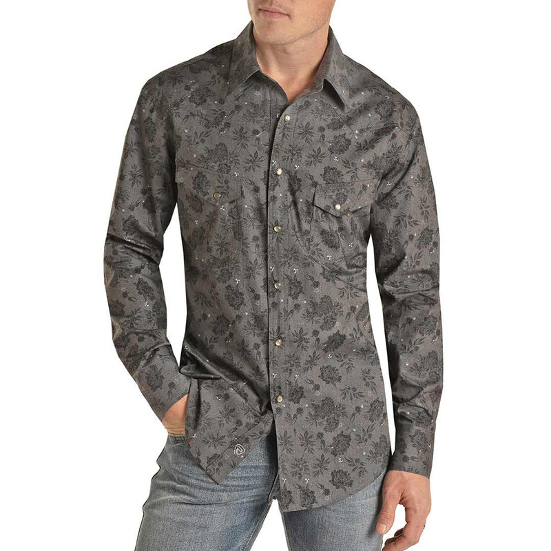 Rock & Roll Cowboy Men's Slim Fit Floral Print Snap Shirt