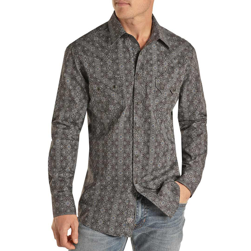 Rock & Roll Cowboy Men's Slim Fit Geometric Print Snap Shirt