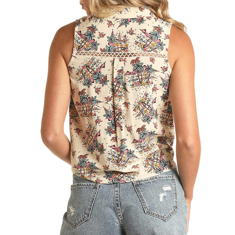 Rock & Roll Cowgirl Women's Palm Print Sleeveless Button-Down Shirt