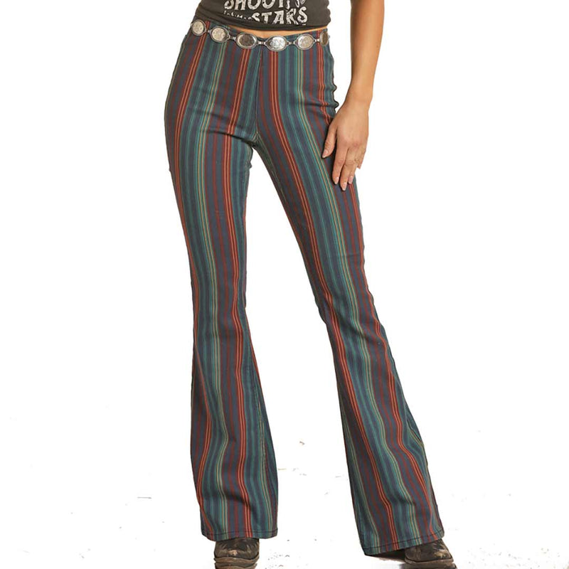 Rock & Roll Cowgirl Women's Retro Stripe Flare Leg Jeans