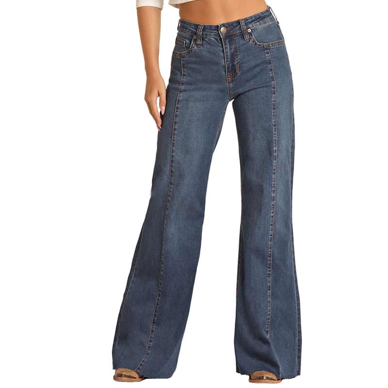 Rock & Roll Denim Women's High Rise Extra Stretch Palazzo Flare Leg Jeans