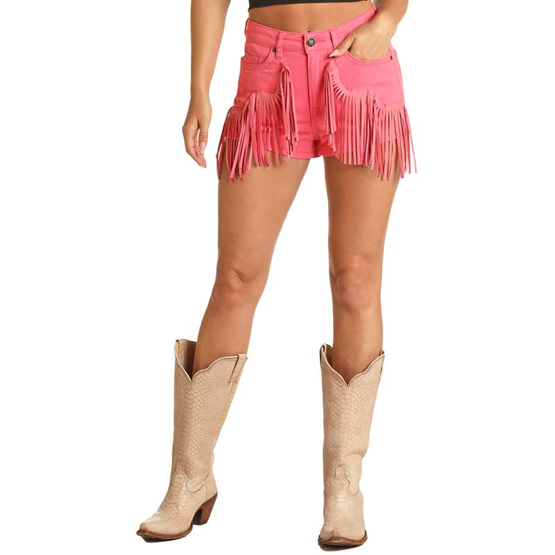 Rock & Roll Denim Women's Mid Rise Extra Stretch Fringe Denim Shorts