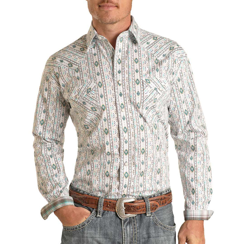 Rough Stock Men's Aztec Stripe Snap Shirt