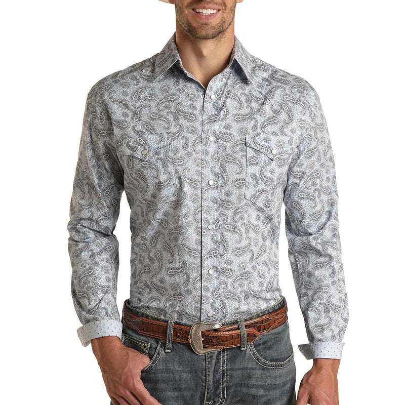 Rough Stock Men's Paisley Geo Print Snap Shirt