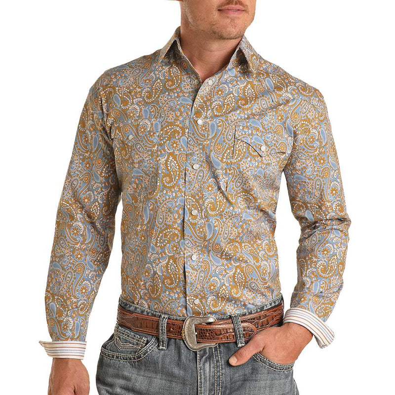 Rough Stock Men's Paisley Print Snap Shirt