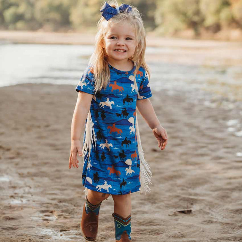 Shea Baby Toddler Girls' Blue Running Horse Dress