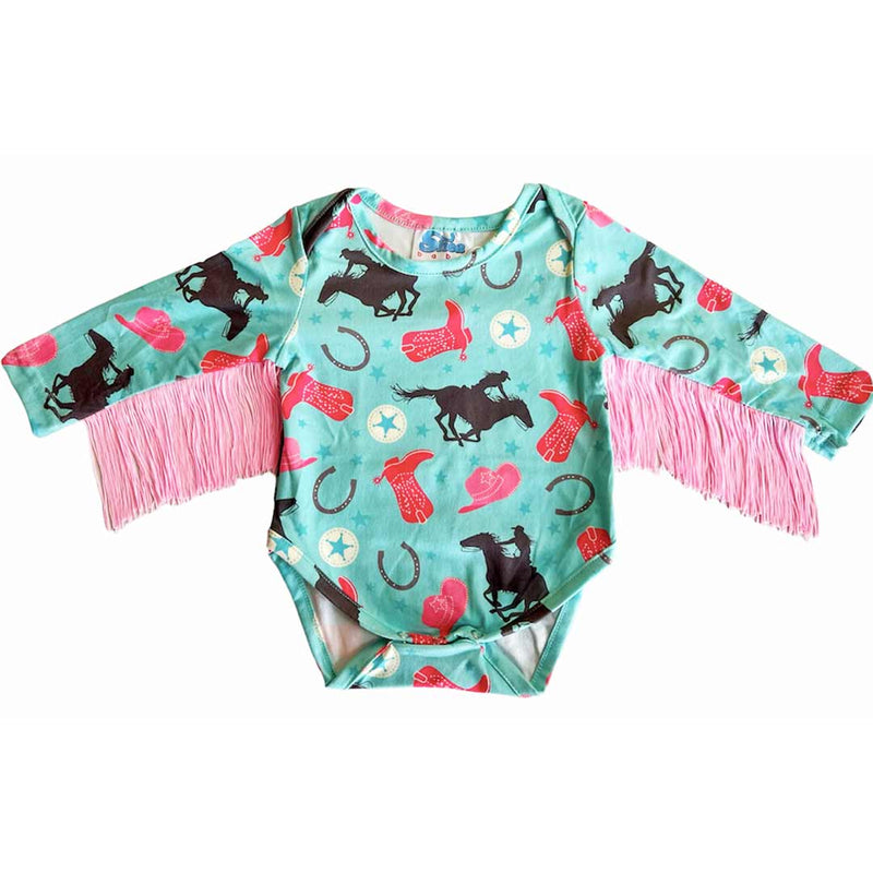 Shea Baby Toddler Girls' Cowgirl Print Fringe Onesie