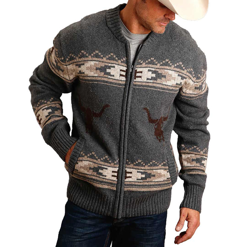 Stetson Men's Steer Skull Full Zip Knit Sweater