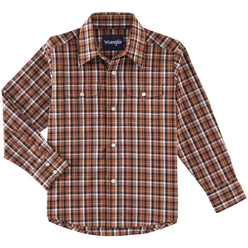 Wrangler Boys' Wrinkle Resist Plaid Snap Shirt