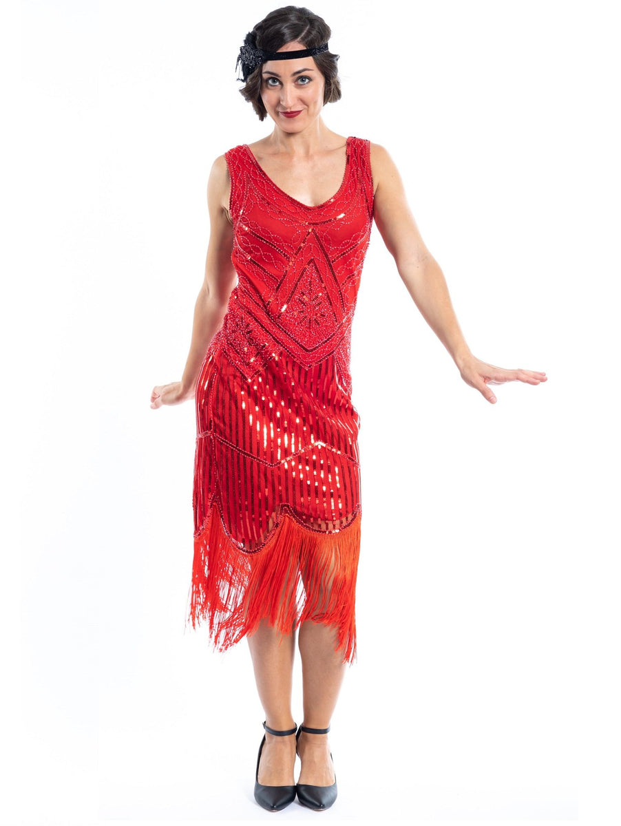 1920s Red Beaded Stella Flapper Dress Flapper Boutique 