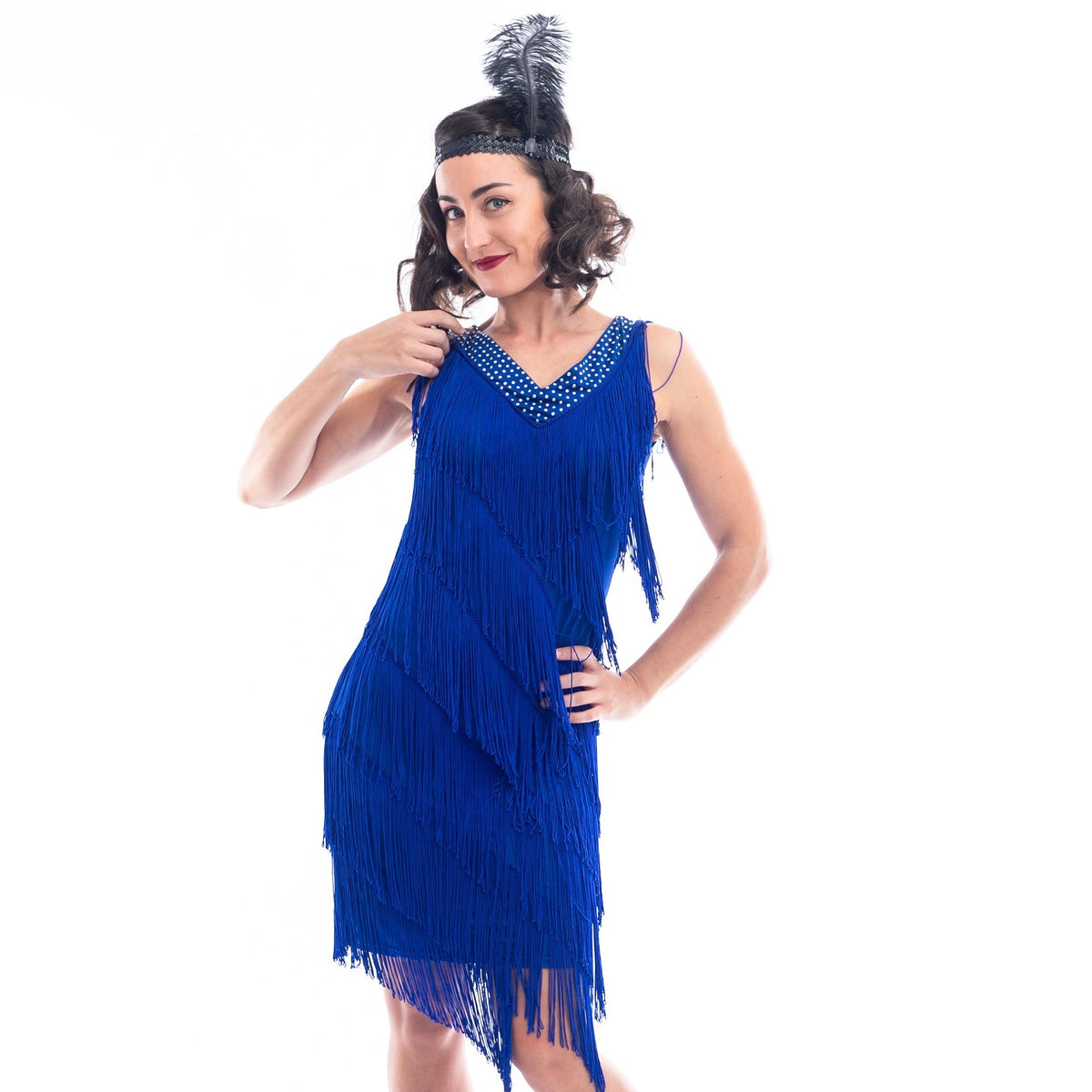 blue dress with fringe