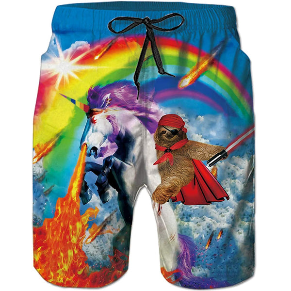 Taco Space Cat Mens Funny Summer Beach Pants Breathable Swim Trunks Board Shorts