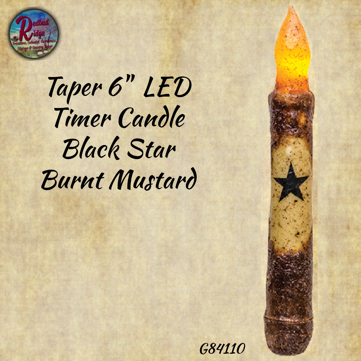 Country Primitive Candles 4" Grungy Brown Battery Operated Taper Candle w/Timer 