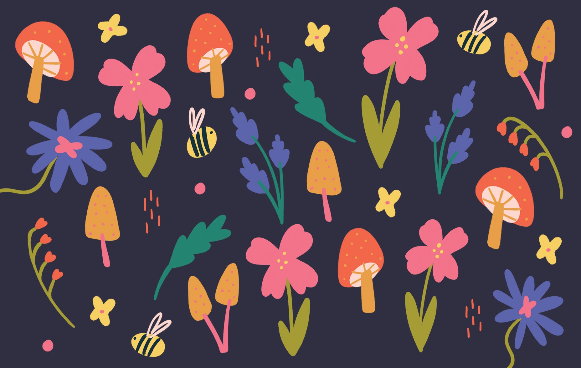 Wild Flowers Pattern Desktop Wallpaper Raspberry Blossom
