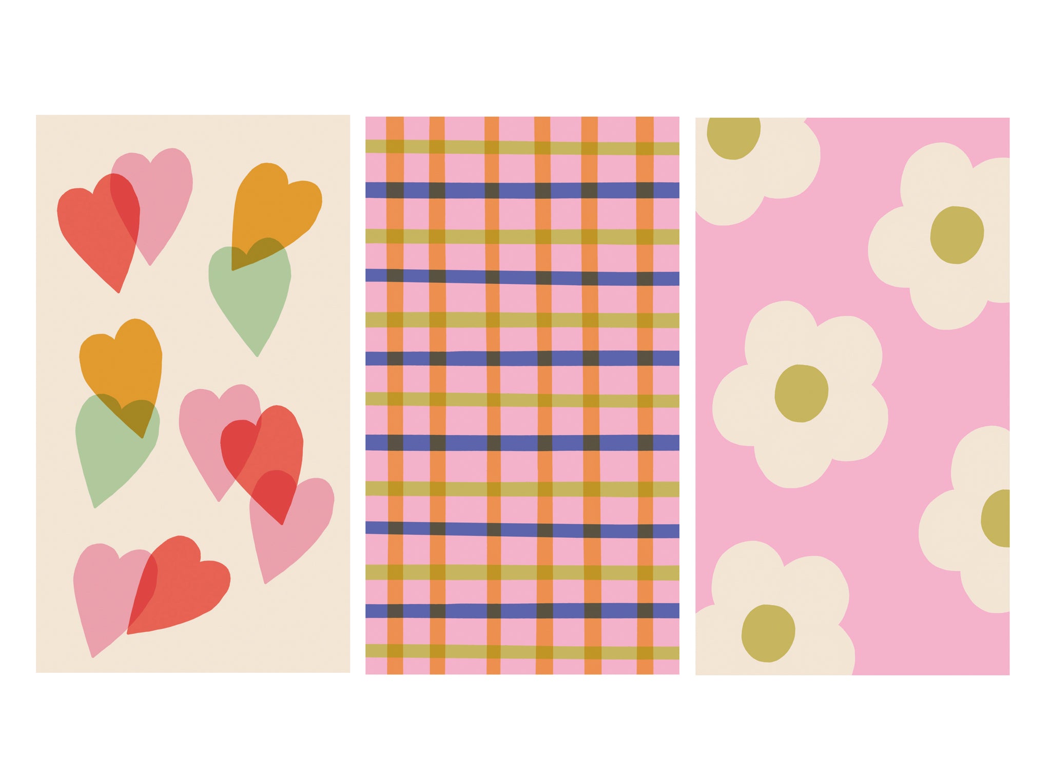 Three HD phone wallpapers free download - hearts, check and daisy pattern | Raspberry Blossom