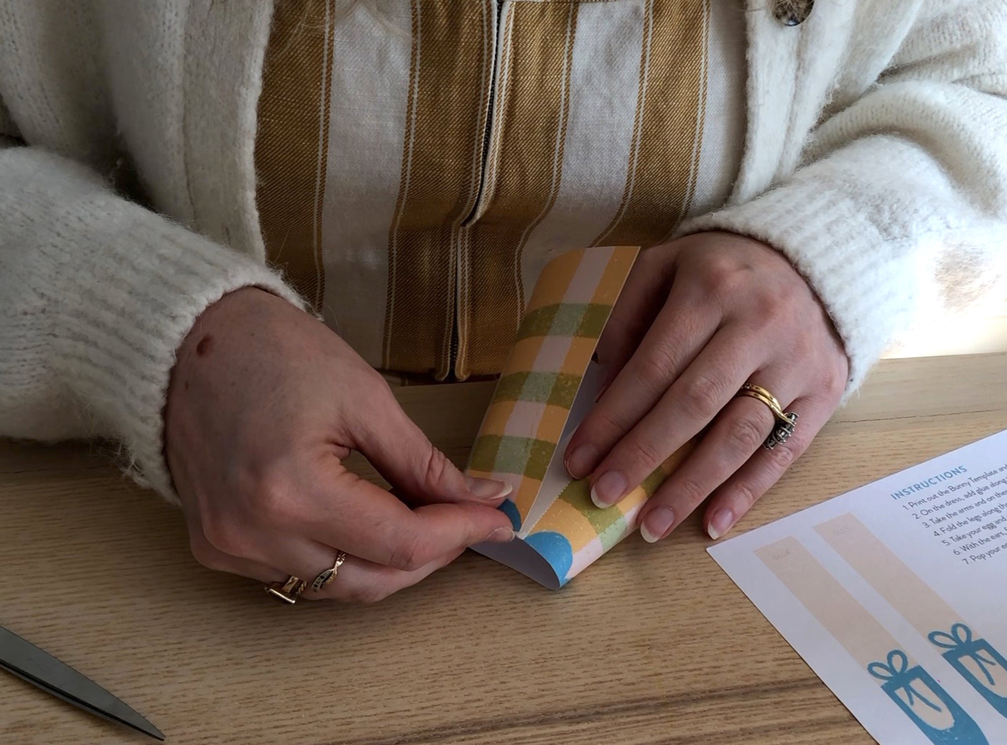 Glueing Paper Bunny craft for kids dress together