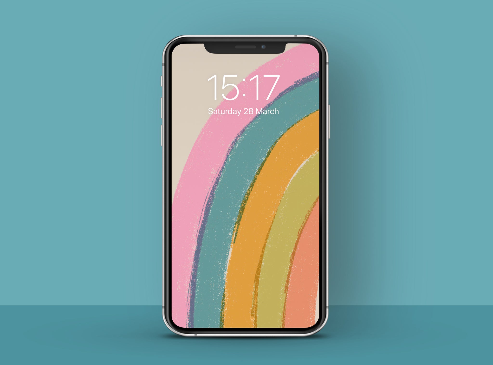 colourful illustrated half rainbow phone wallpaper