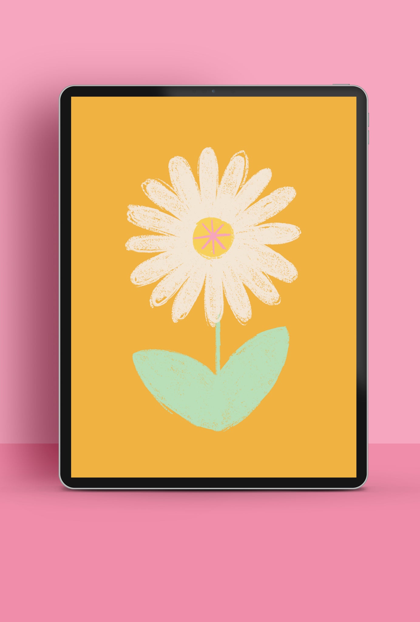 colourful illustrated daisy with mustard background tablet wallpaper