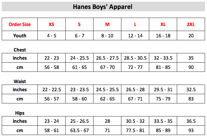 Hanes Beefy Size Chart