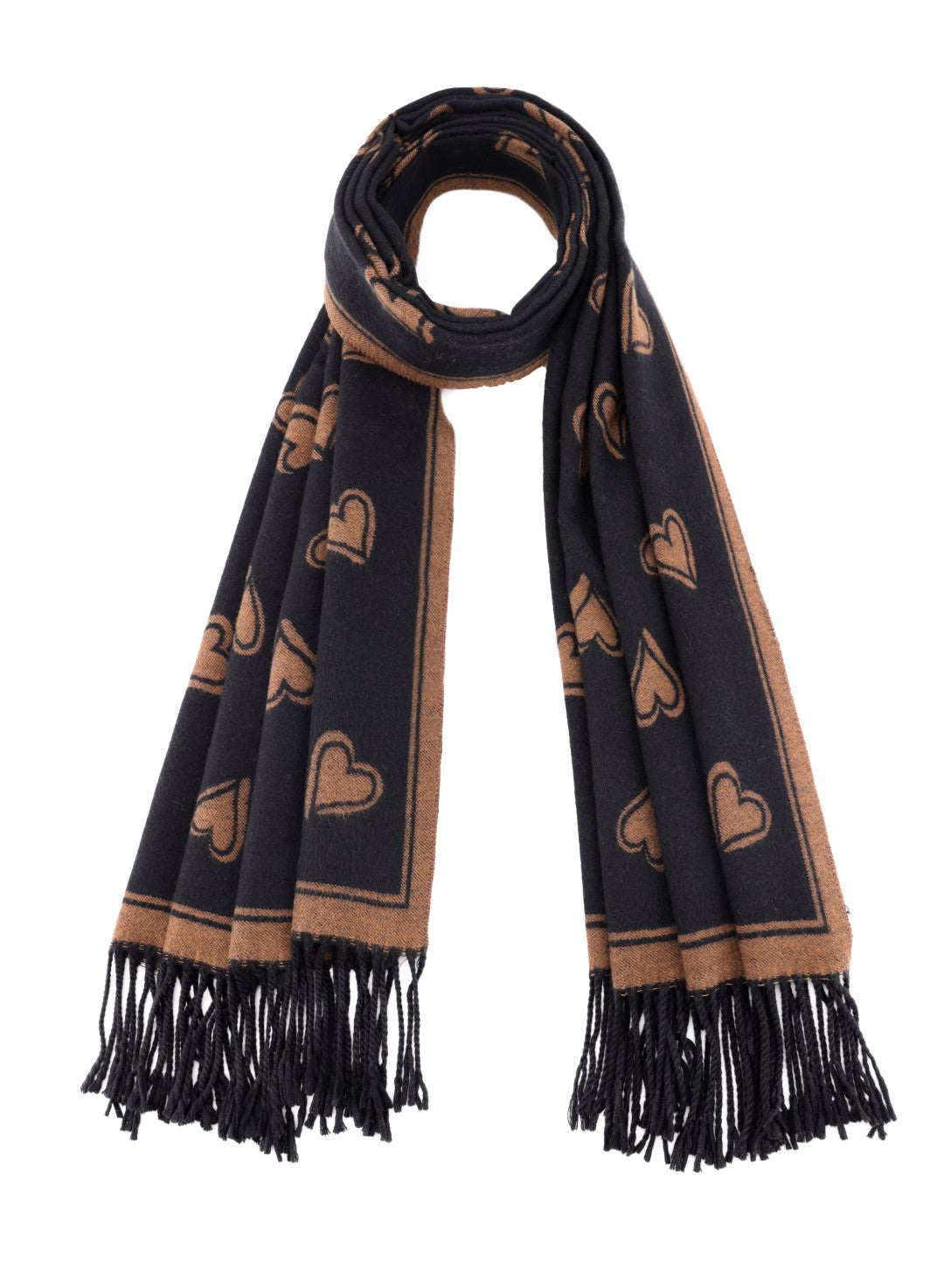 CSH10A-01 - Love Hearts Tassel Reversible Cashmere Blend Scarf - Pack of 3