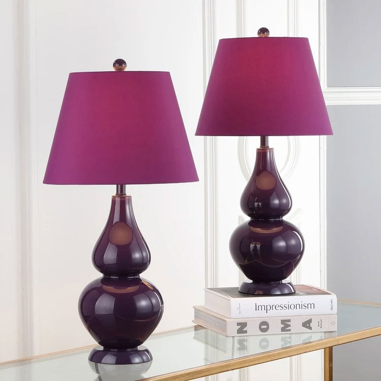 Colorful lamp shades on Safavieh Cybil lamps