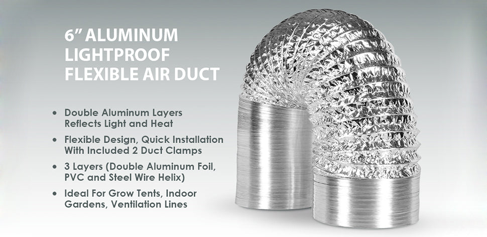 4"/6" by 6.5' DUCTING WITH FLEXIBLE SHAPE: This flexible duct is 6 Inches in Diameter and 6.5 Feet Long.