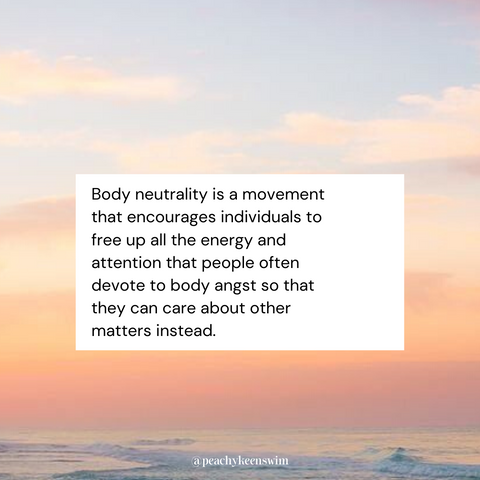 Image with sunset in the background, describing what exactly body neutrality is.