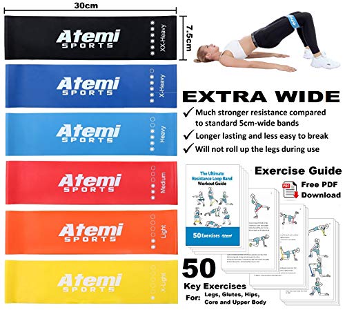 Extra Wide Mini Resistance Loops with Exercise Guide Exercise Bands for Strength Training and Weight Loss Atemi Sports Resistance Bands 