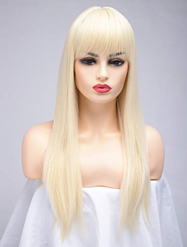 Bestung Long Straight Ash Blonde Wigs For Women Ladies Synthetic