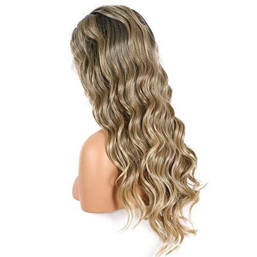 Natural Wig Long Synthetic Hair Short Dark Roots To Brown Blonde