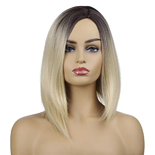 Short Bob Wig Ombre Blonde Side Part Heat Resistant Synthetic Lace