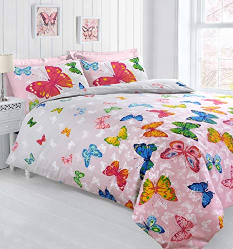 Ihidirect Printed Pink Butterfly Duvet Cover Pillowcase Bedding