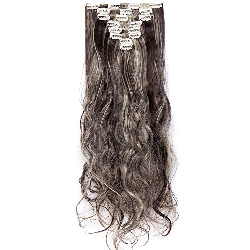 24 60cm Ombre Clip In Hair Extensions 8 Pieces Curly Synthetic