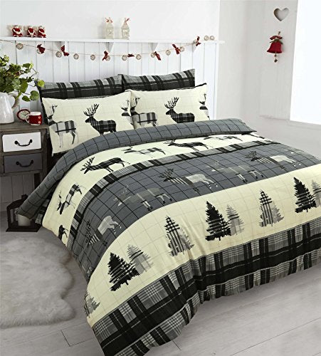 Night Zone Brushed Cotton Flannelette Duvet Cover Set Stag Grey