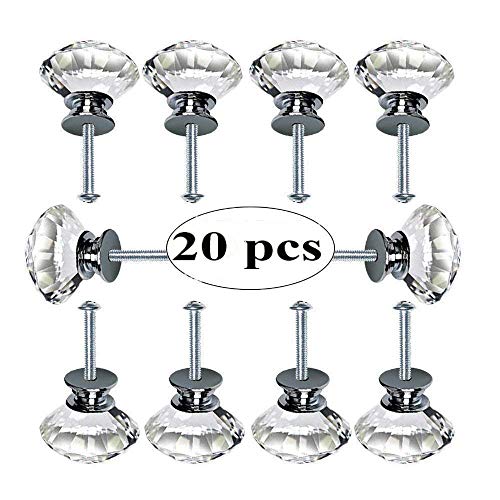 Tlbtek 20 Pcs 30mm Diamond Glass Decorative Cabinet Dresser Knobs