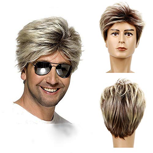 80s Mens Wig Blonde Short Street Wig Synthetic Cosplay Costume