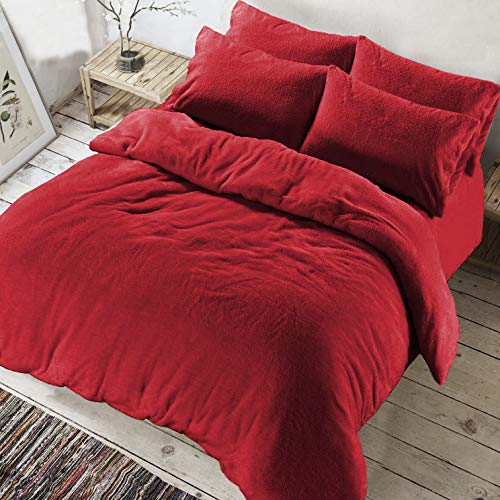 Red Single Teddy Bear Fleece Duvet Cover Set With Fleece