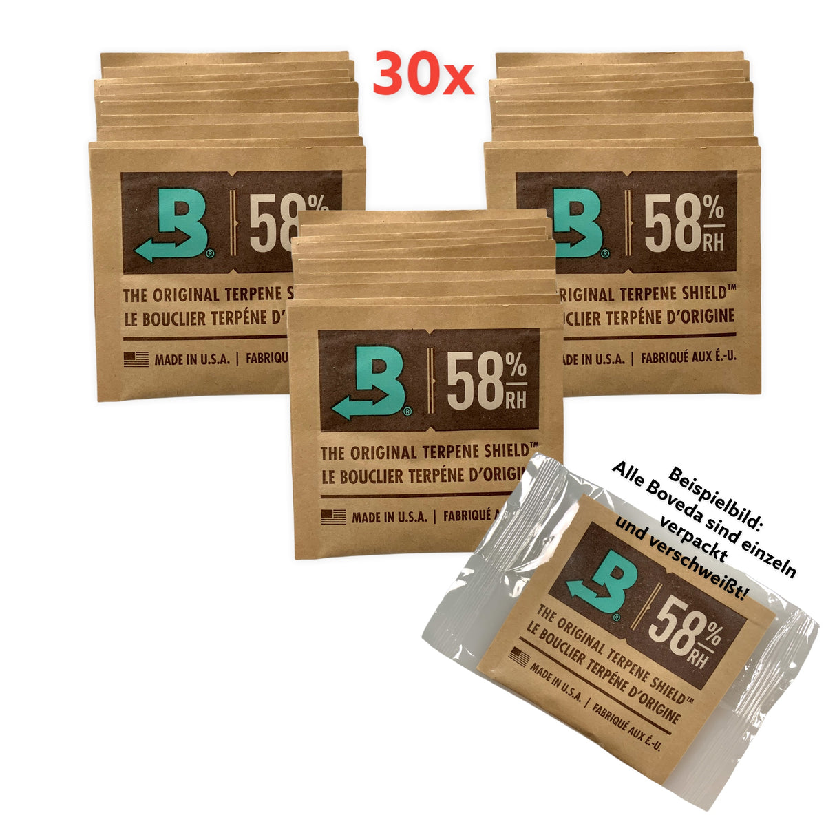 8g "Einzeln Verpackt" Profi-Pack Boveda 30 x Humidipak 62% 