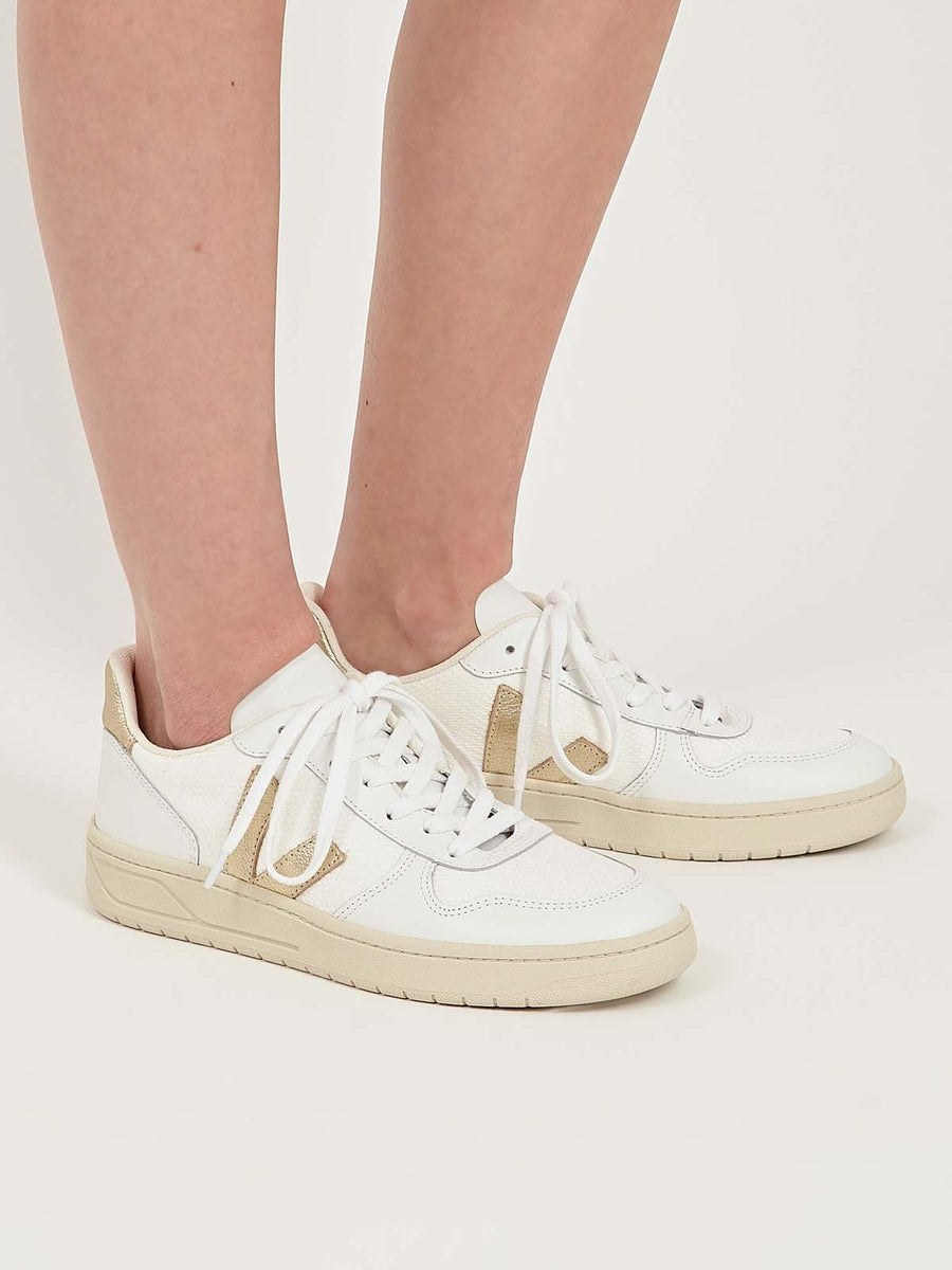 veja white and gold trainers