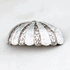 3 1/2 Inch (3 Inch c-c) Symphony Inlays Mother of Pearl Cup Pull (Polished Nickel Finish)