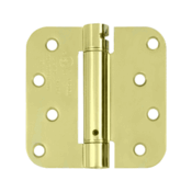 4 Inch x 4 Inch Steel Spring Hinge (5/8 Radius Corner, Polished/Brushed Brass Finish)