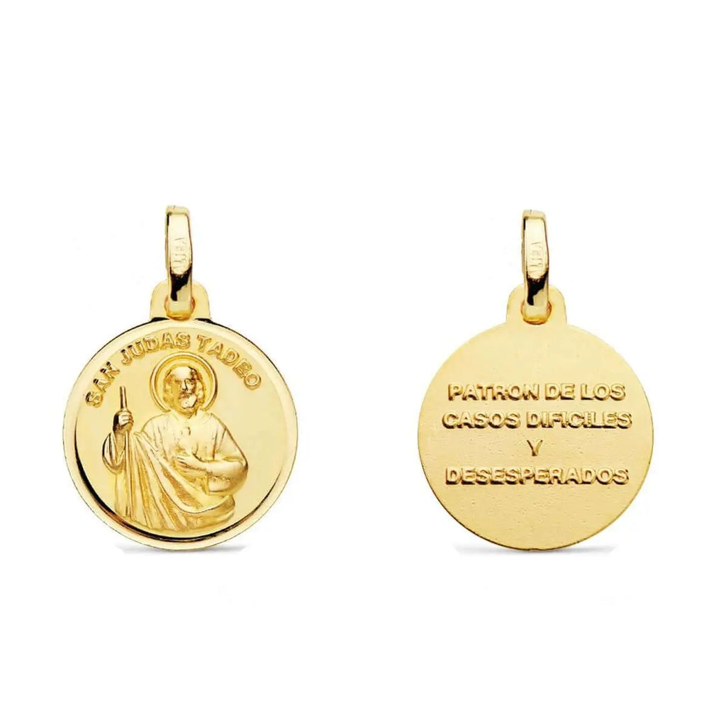18K Solid Yellow Gold St. Jude Medal 14 mm