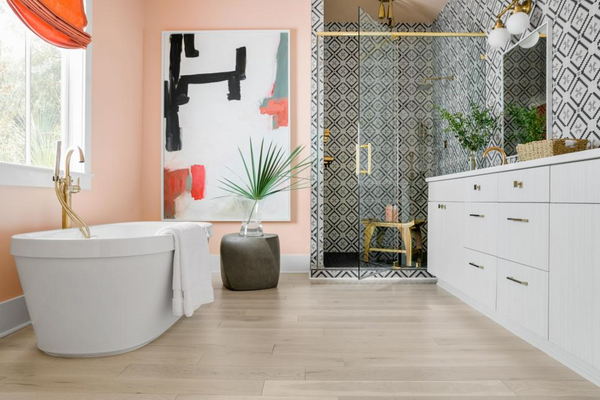 Modern Bathroom with Retro Shower Tile