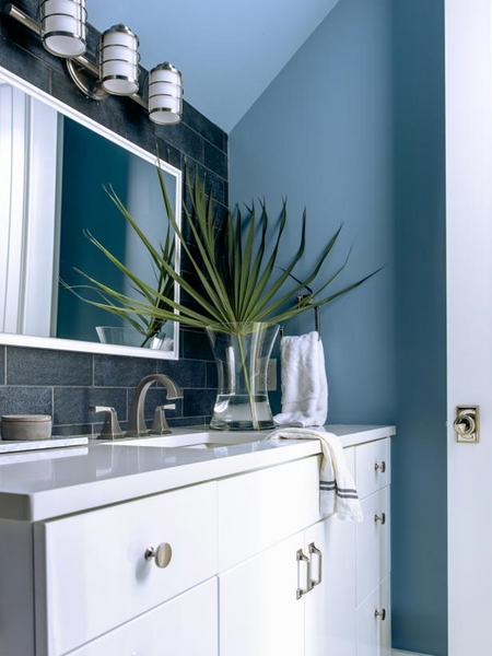 Modern White Sink with Ocean Blue Wall Paint